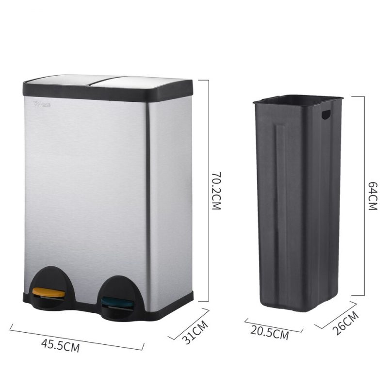 Poubelle Double Compartiment 2x30L Avec Couvercle – Pédale, Fermeture Douce, Filtres à Charbon – Idéale Cuisine Et Recyclage